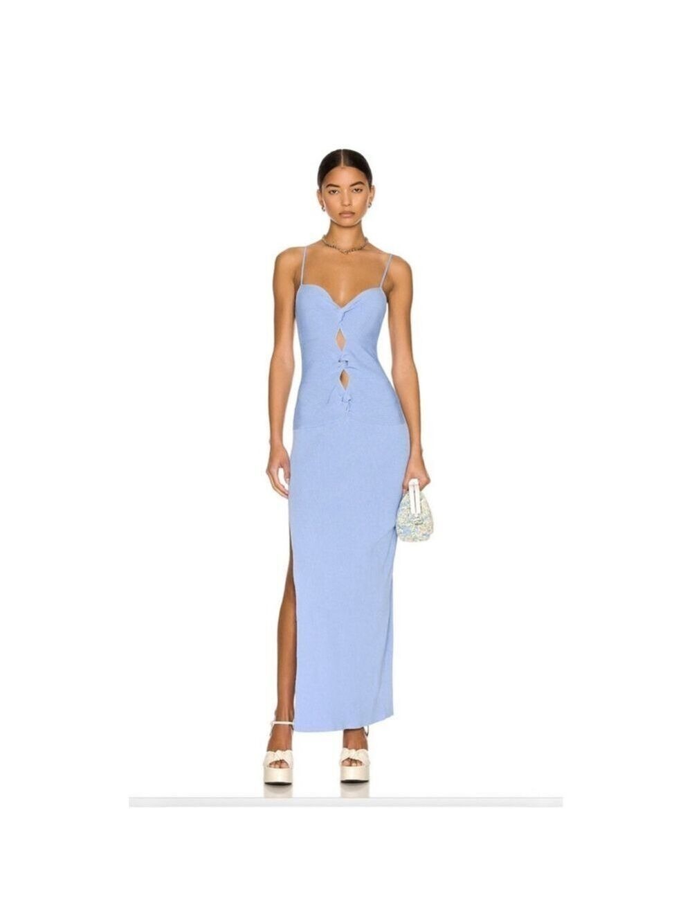 Women's ATOIR Blue Ribbed Cut-Out Maxi Dress S